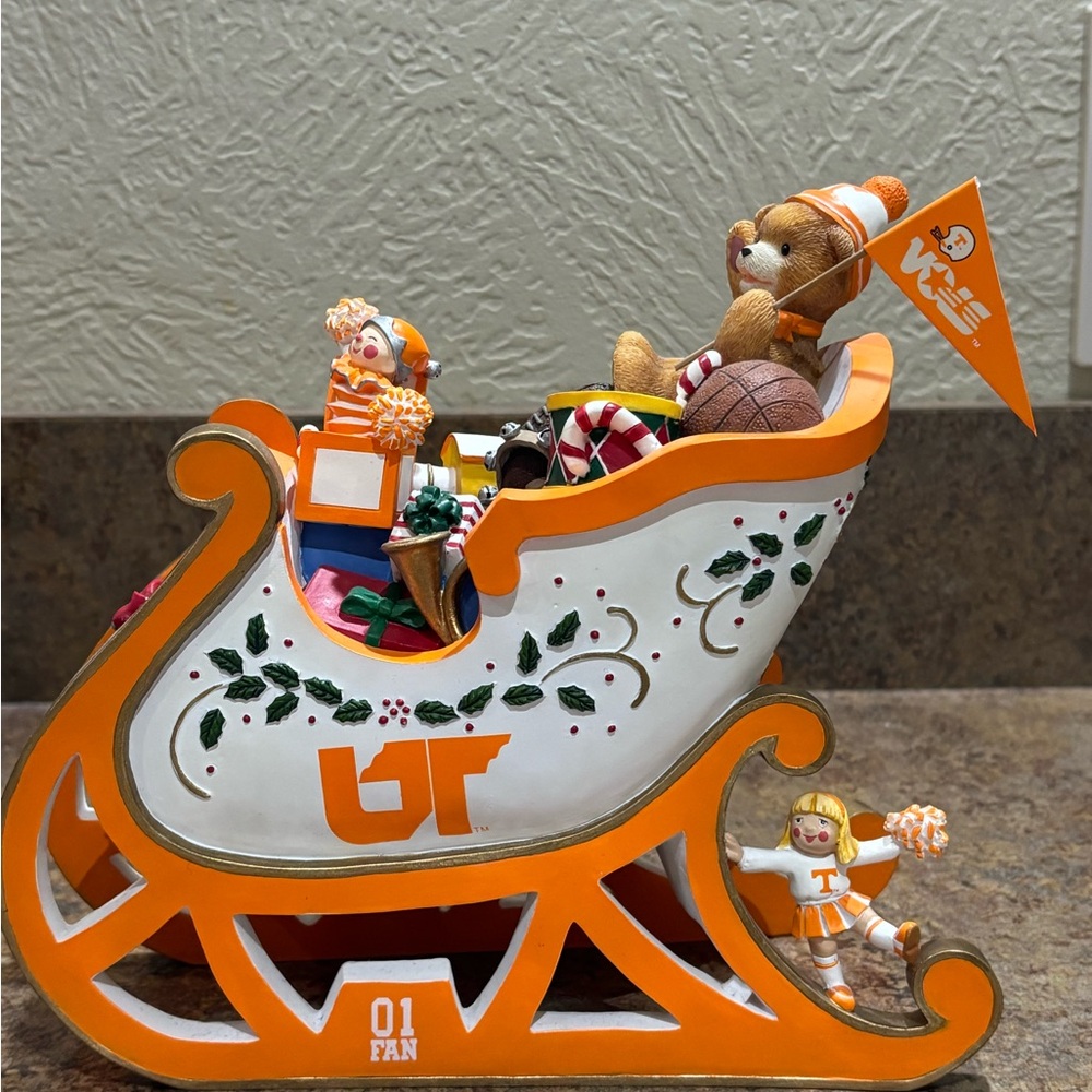 Danbury Mint Orange and White Holiday Team Sleigh Figurine